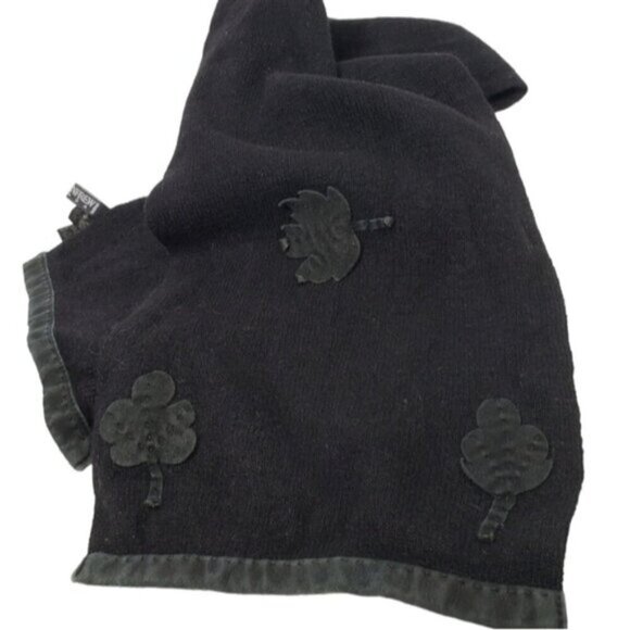 Holt Renfrew Angora Lambswool Nylon Scarf Black Floral Appliques Winter Warmth - Picture 1 of 12